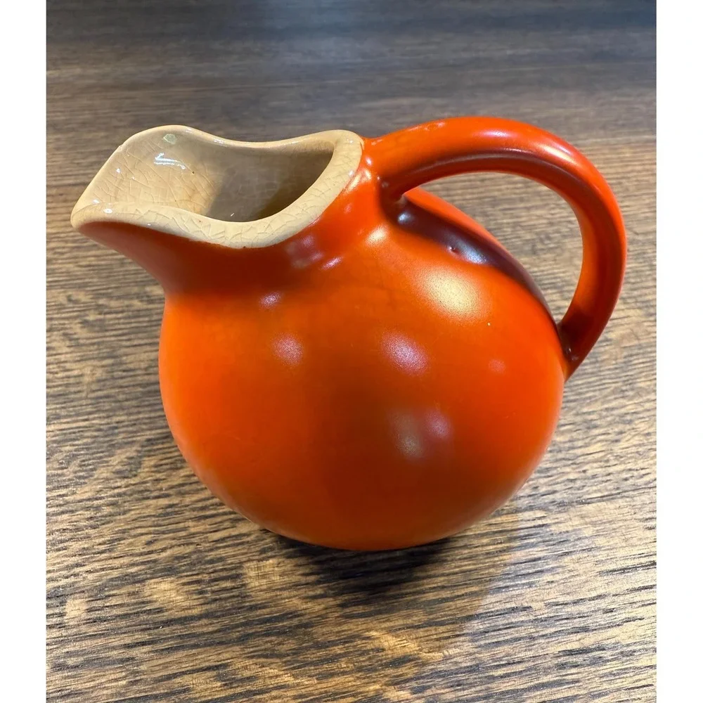 1930s Vintage Orange Heart Vase & Mini Ball Pitcher Set – Retro‎ Ceramic Pottery